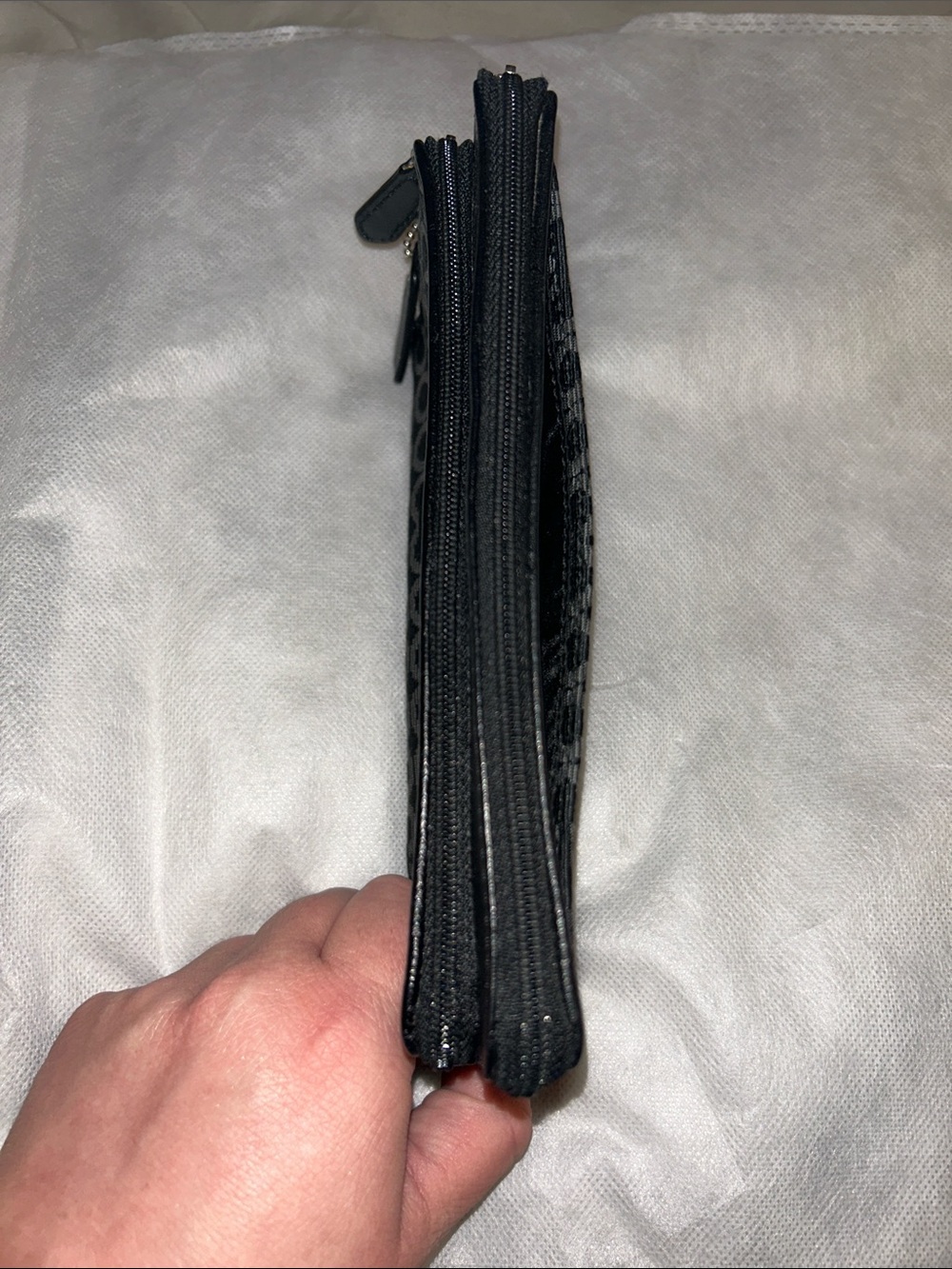 Coach Black & Gray Signature Zip Wristlet Pouch - Picture 10 of 12